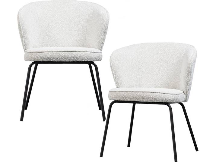 WOOOD Admit Eetkamerstoelen - Bouclé - Naturel - Set van 2