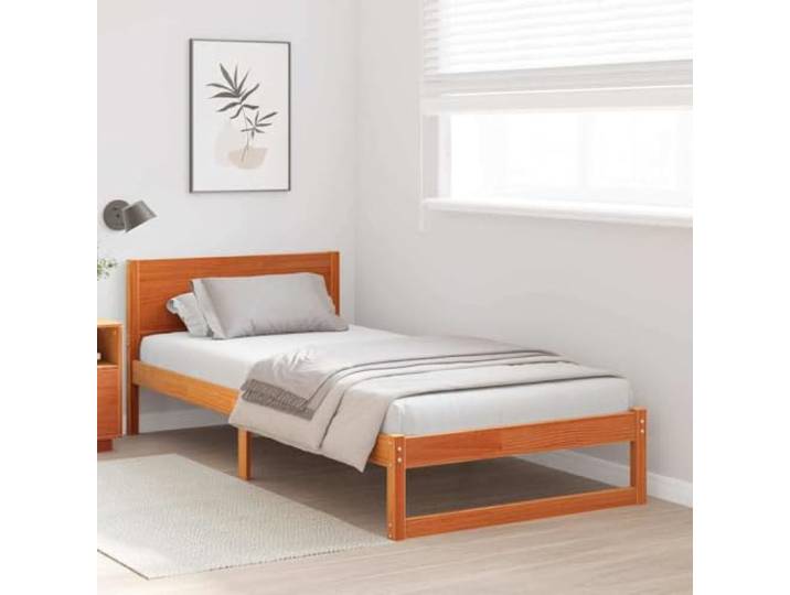 KTHLBRH Bett aus massiver Kiefer 75 x 190 cm braun gewachst Minimalistisches Design, rechteckige Form, Naturholz, robuste Struktur