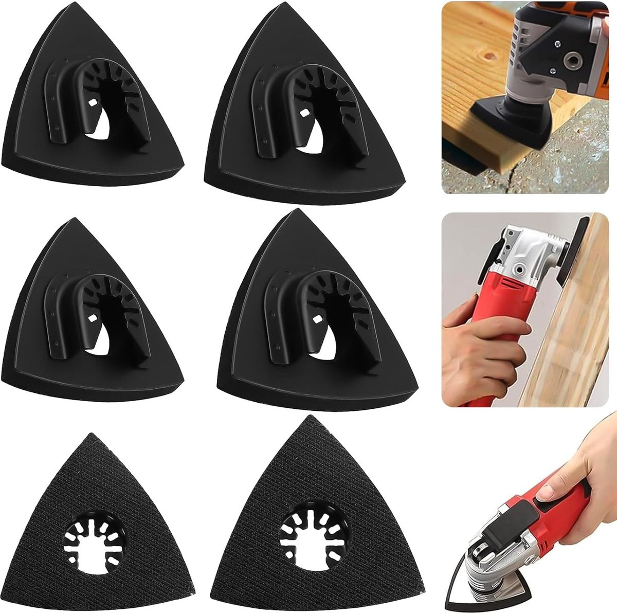 6-delige universele driehoekige schuurpad voor multitool, geschikt voor hout en metaal, zwart