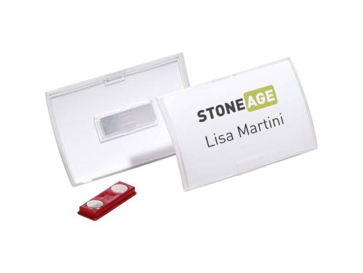 Durable Porte-badge Magnétique Click Fold\, 10 pièces\, noir\, 821301 Double aimant puissant\, dimensions 40 x 75 mm\, ouverture à 180°\, insertion facile du bristol\, durable