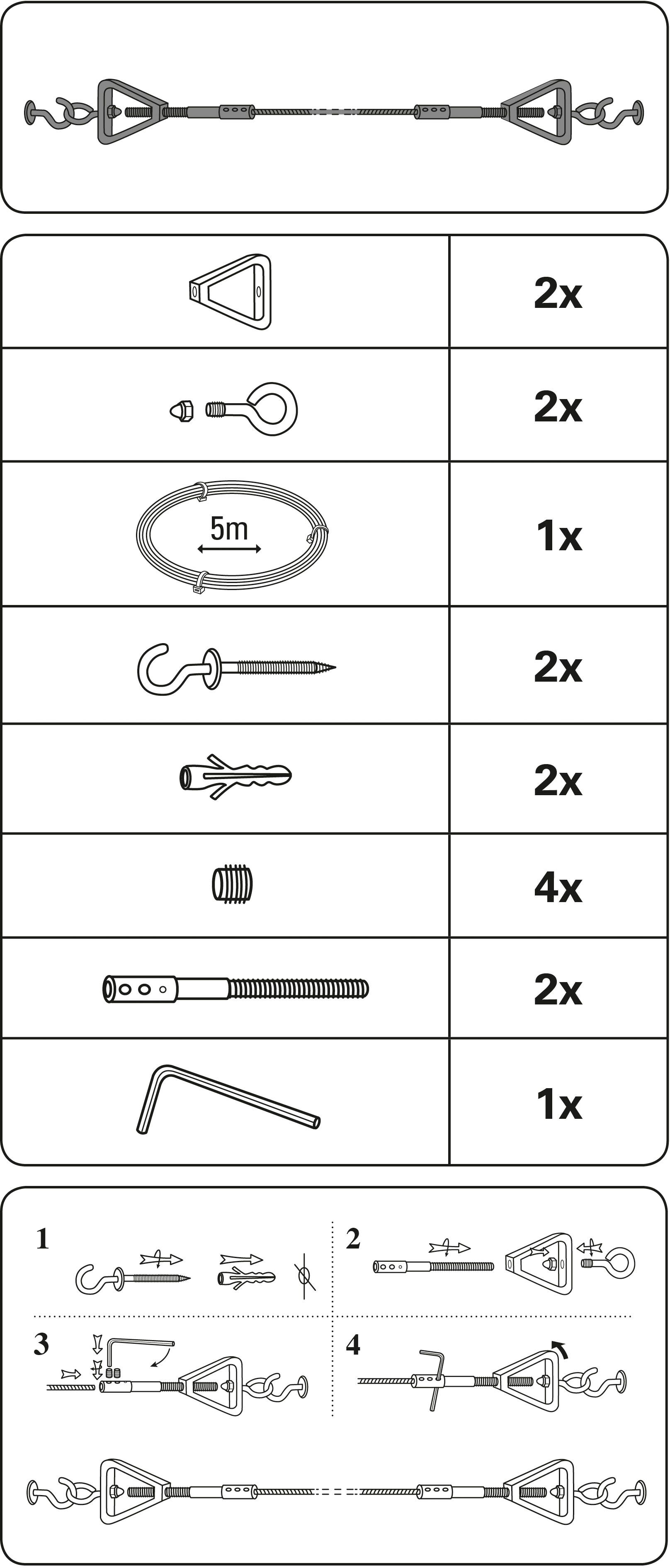 Seilspanngarnitur GARDINIA "Sidney" Gr. 1, grau (chromfarben), L:500cm, Metall, Gardinenbefestigungen, Seilspanngarnitur, Nur auf festem Untergrund montieren chromfarben B/H/L: 500cm, 1 Stk.