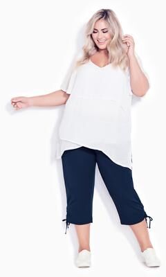 Plus Size Women's Cotton Cinch Capri by Avenue in Navy (Size 30)