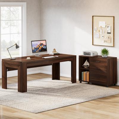 OEM "63"" L Shaped Executive/Computer Desk/Table Mobile File Cabinet with Drawers/Shelves Home Office Business Furniture"