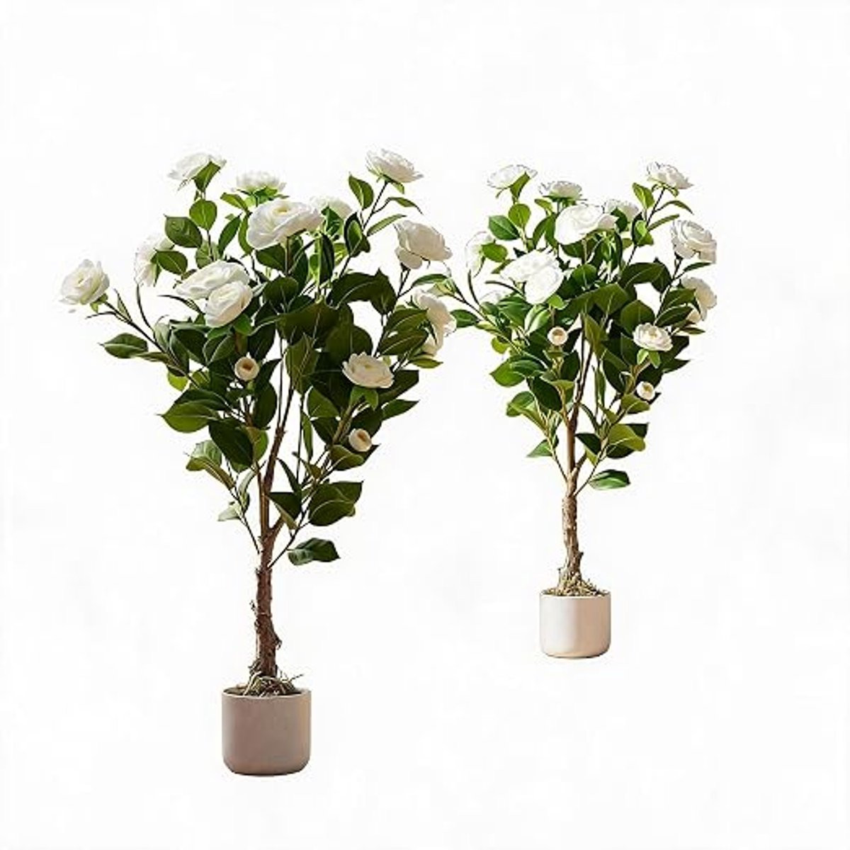 HOERFURIY Kunstmatige Camellia Boom Wit - 2 stuks - Weerbestendig
