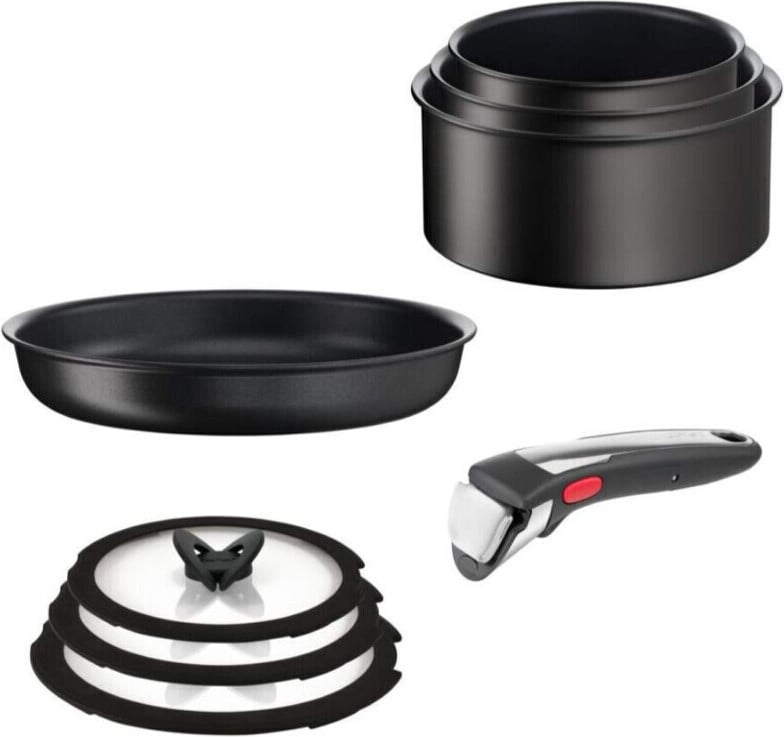 Tefal Ingenio Unlimited L39590 Mixset Kookset, Zwart, Aluminium met Titanium coating en Glas