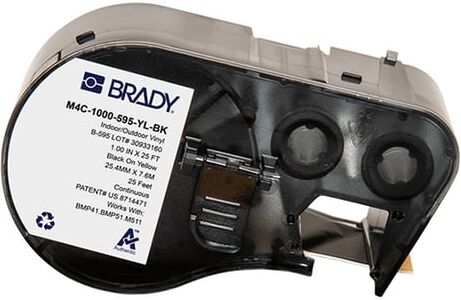 Brady M4C-1000-595-YL-BK fita de vinil preto sobre amarelo 25,4 mm x 7,62 m