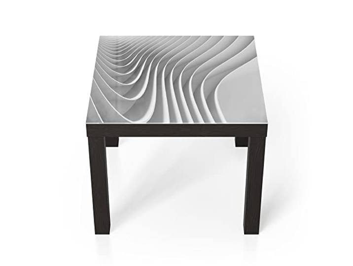 DEQORI Glastisch schwarz klein 55x55 cm Motiv Lamellendesign ausgefallener Beistelltisch aus Glas Hochglanz Couchtisch fürs Wohnzimmer moderner Couch Tisch mit Design