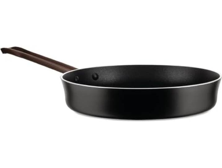 Alessi edo PU113/28 B - Aluminium koekenpan met lange steel en antiaanbaklaag, roestvrijstalen handgreep met PVD-coating, bruin