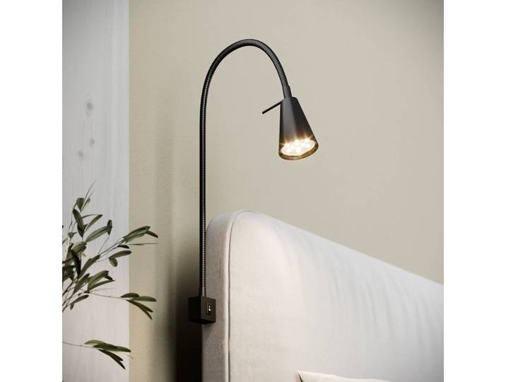 Briloner Applique murale LED Tuso, noir, montage sur lit, métal Tuso, noir, Chambre à coucher, Métal, Moderne, Applique Murale LED