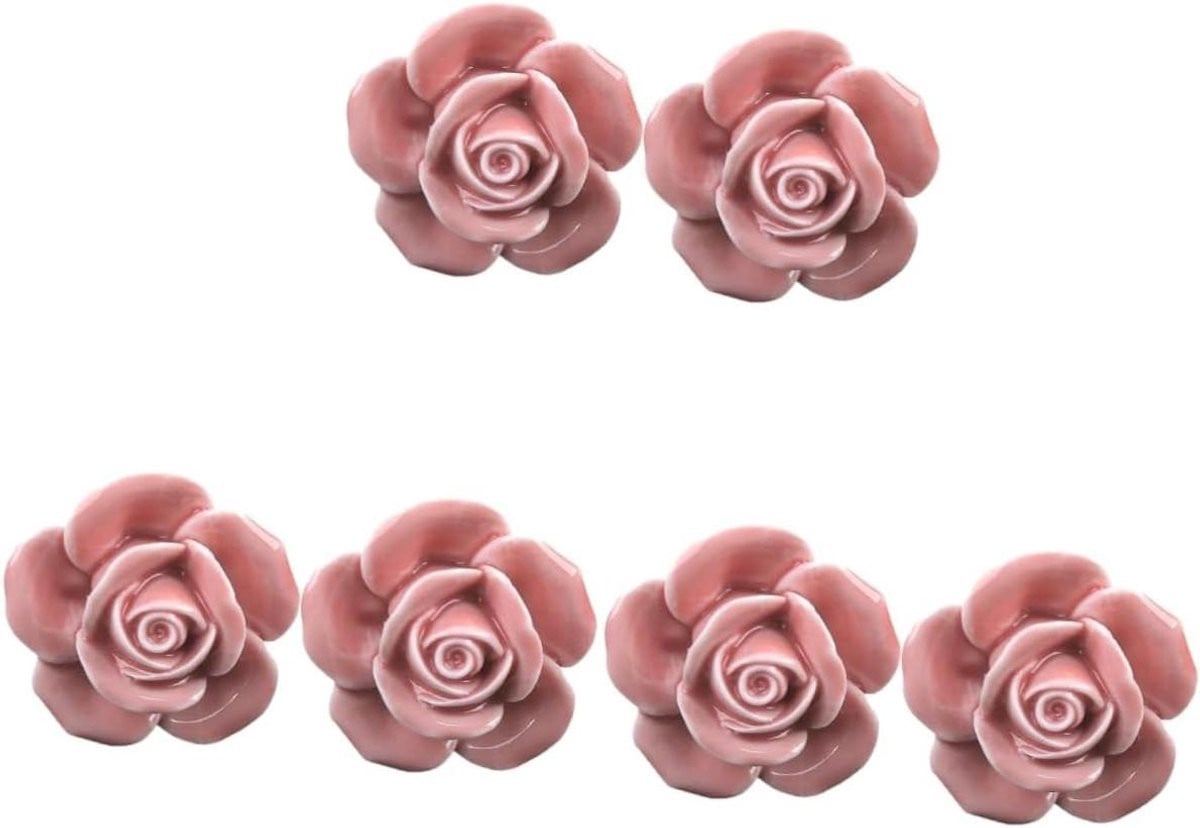 Roze Keramische Bloem Handgrepen voor Meubels Vernieuwen - 4x4x4 cm - 4 stuks