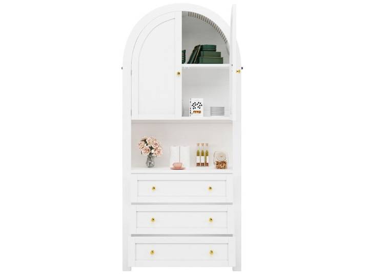 Buffet haut de cuisine Blanc meuble de rangement moderne 70x35x180cm cuisine salon MDF