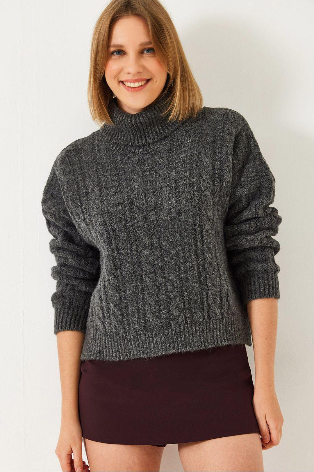 Gestructureerde Turtleneck Korte Trui