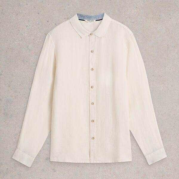 White Stuff Mens Keswick Long Sleeve Linen Shirt Brilliant White