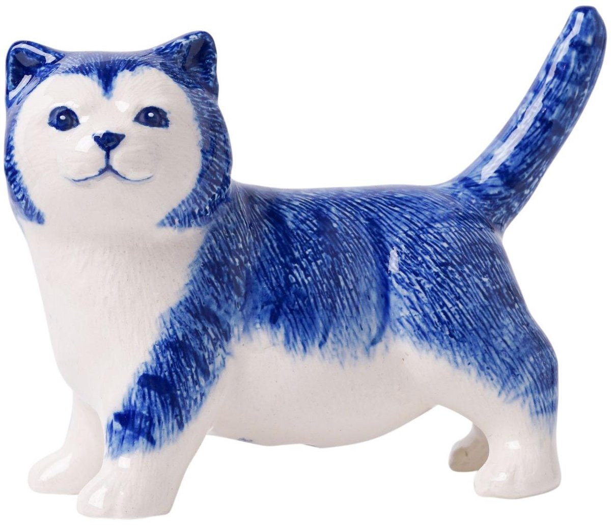 Heinen Delfts Blauw Miniatuur Katje van Keramiek - 9 cm