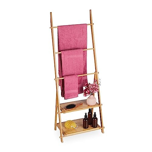 Relaxdays Handdoekenrek van bamboe, bruin, H x B x D: 134 x 53 x 31,5 cm
