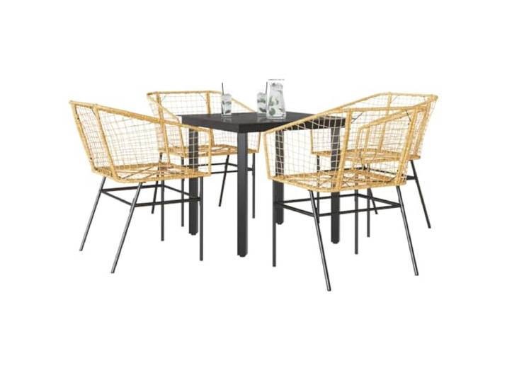 HEFZGDB 5-teiliges Garten-Esszimmerset mit Glasplatte und PE-Rattan in Braun - Wetterbeständige Outdoor-Möbelgruppe für Terrasse und Garten mit robustem Stahlgestell
