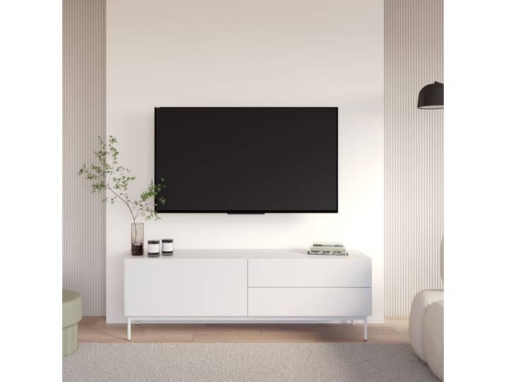TV-Schrank Olio mit Klappe und zwei Schubladen, 160 cm, weiß