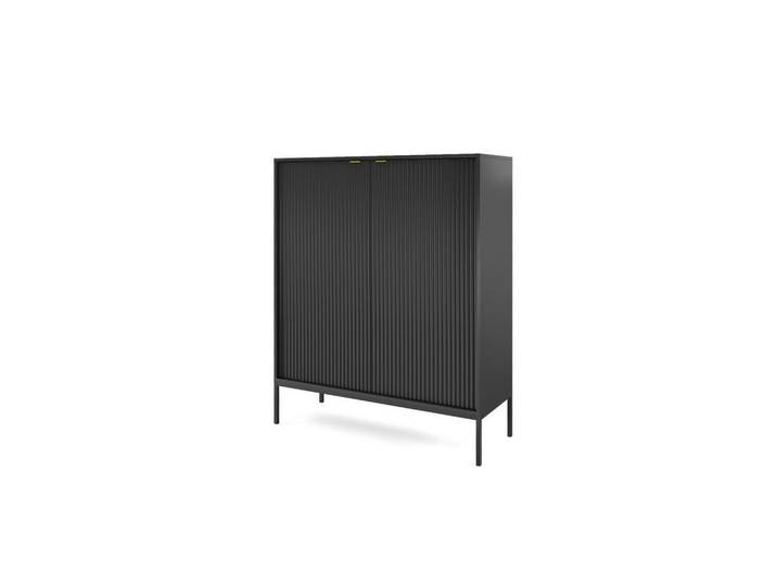 Ravio Kommode Kioto 104 cm in Schwarz, zweitürig mit geriffelten Fronten, Metall, 6 Fächer, 104x125x39 cm, Kleinmöbel, Kommoden, Highboards