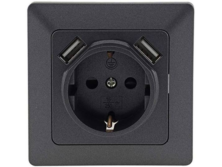 MILOS stopcontact met 2x USB 1A antraciet met frame