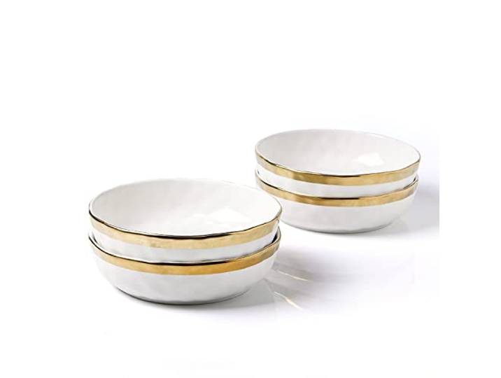 Stone Lain Florian Pastaschüssel-Set, rund, Weiß mit Goldrand, 4-teilig