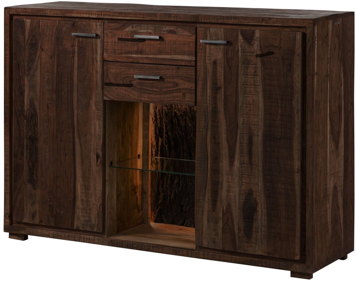 MASSIVMOEBEL24 BARK Highboard van massief acaciahout, donkerbruin, B: 145 cm, D: 40 cm