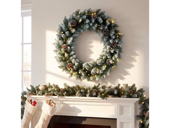 HOMCOM Couronne Noël Ø60cm LED 8 Modes 140 Branches Vert