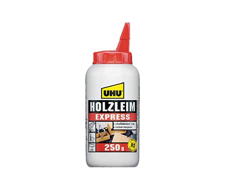 UHU Houtlijm Express fles, universele en bijzonder sneldrogende witte lijm - geschikt voor alle gebruikelijke houtsoorten en -verlijmingen, 250 g