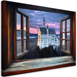WANDBILD blick aus einem fenster burg