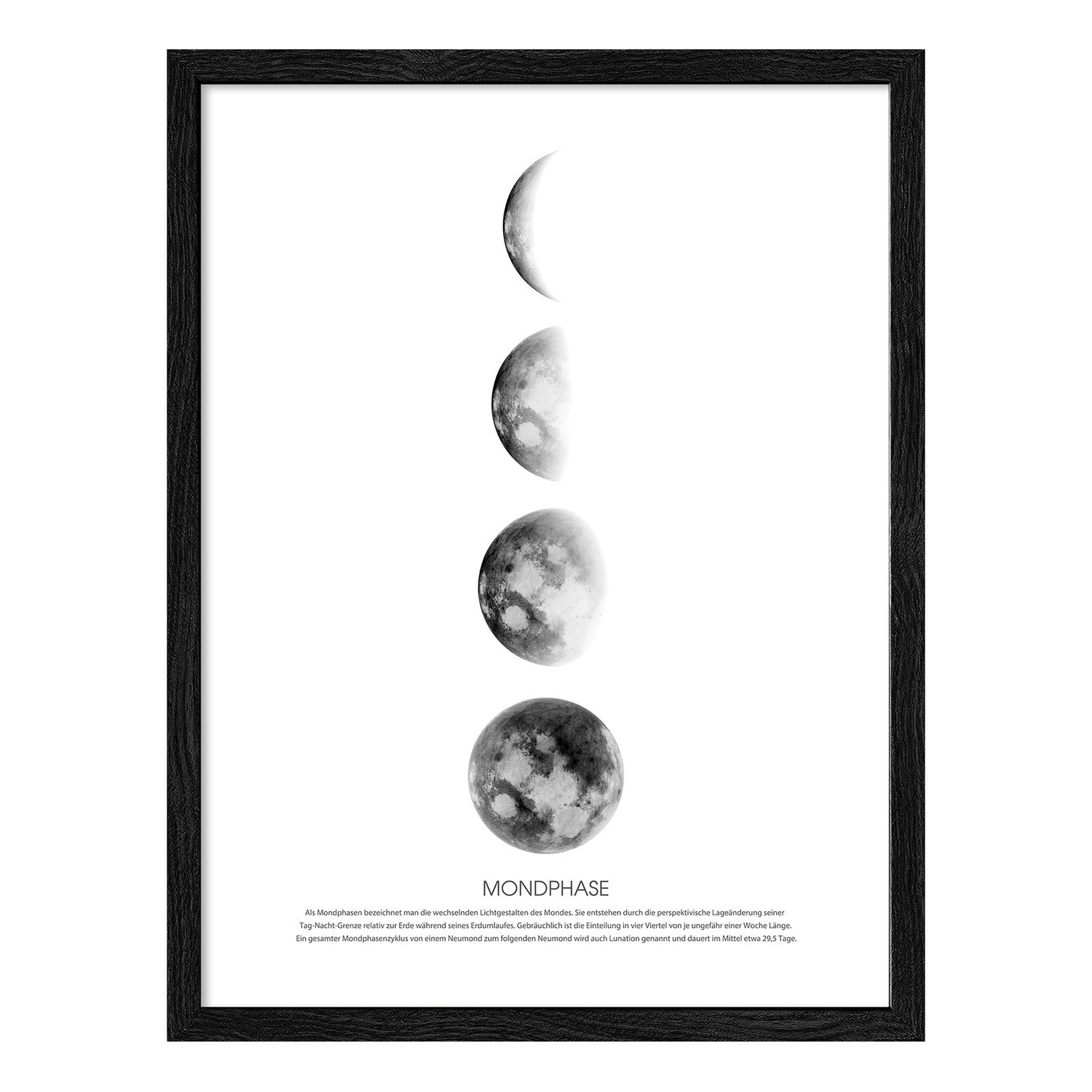 home24 Moon Phases houten afbeelding met floatglas, wit/grijs, B: 33 cm, H: 43 cm, D: 1 cm