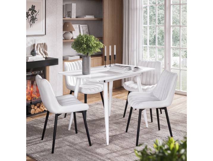 Ensemble Table À Manger Beaver\, Blanc\, 110x70cm Avec 4 Chaises\, Beige\, Vicco
