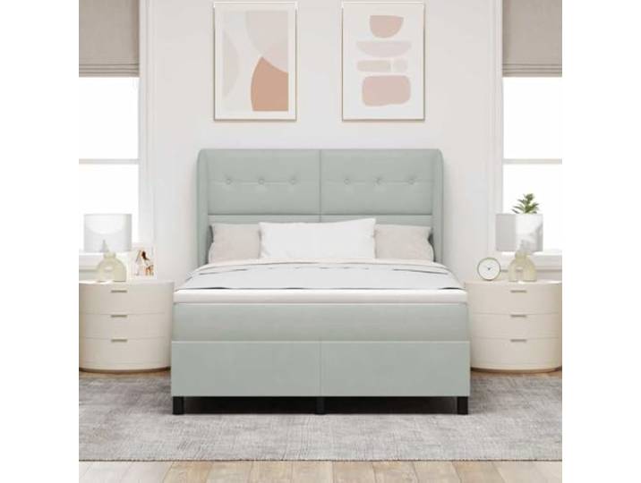 KTHLBRH Boxspringbett Hellgrau 140 x 200 cm Kopfteil verstellbar, 2 Höhen, mittlere Matratze, Gestell aus Massivholz, maximale Belastung 280 kg