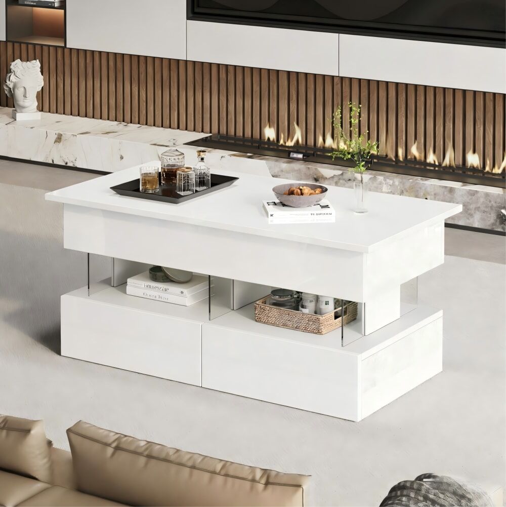 Hauss Spole Table basse relevable blanche en panneau de particules Blanc 100x46x50cm