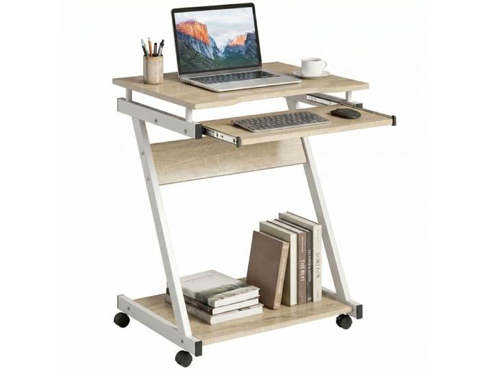 Bureau - Table de travail - 60 x 48 x 73 cm - À roulettes - Charge maximale par étagère 15 kg - Charge maximale par étagère 5 kg