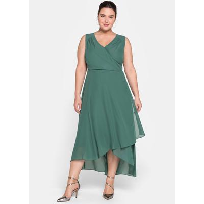 Abendkleid SHEEGO "Abendkleid", Damen, Gr. 56, Normalgrößen, grün (opalgrün), Chiffon, 100% Polyester, unifarben, lang, V-Ausschnitt, Kleider Abendkleid