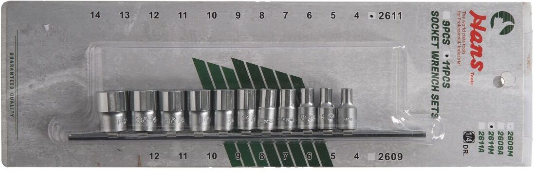 Hans Set di bussole 1/4 pollici 6-kant 11 Pezzo (4 mm 14 mm) kurz