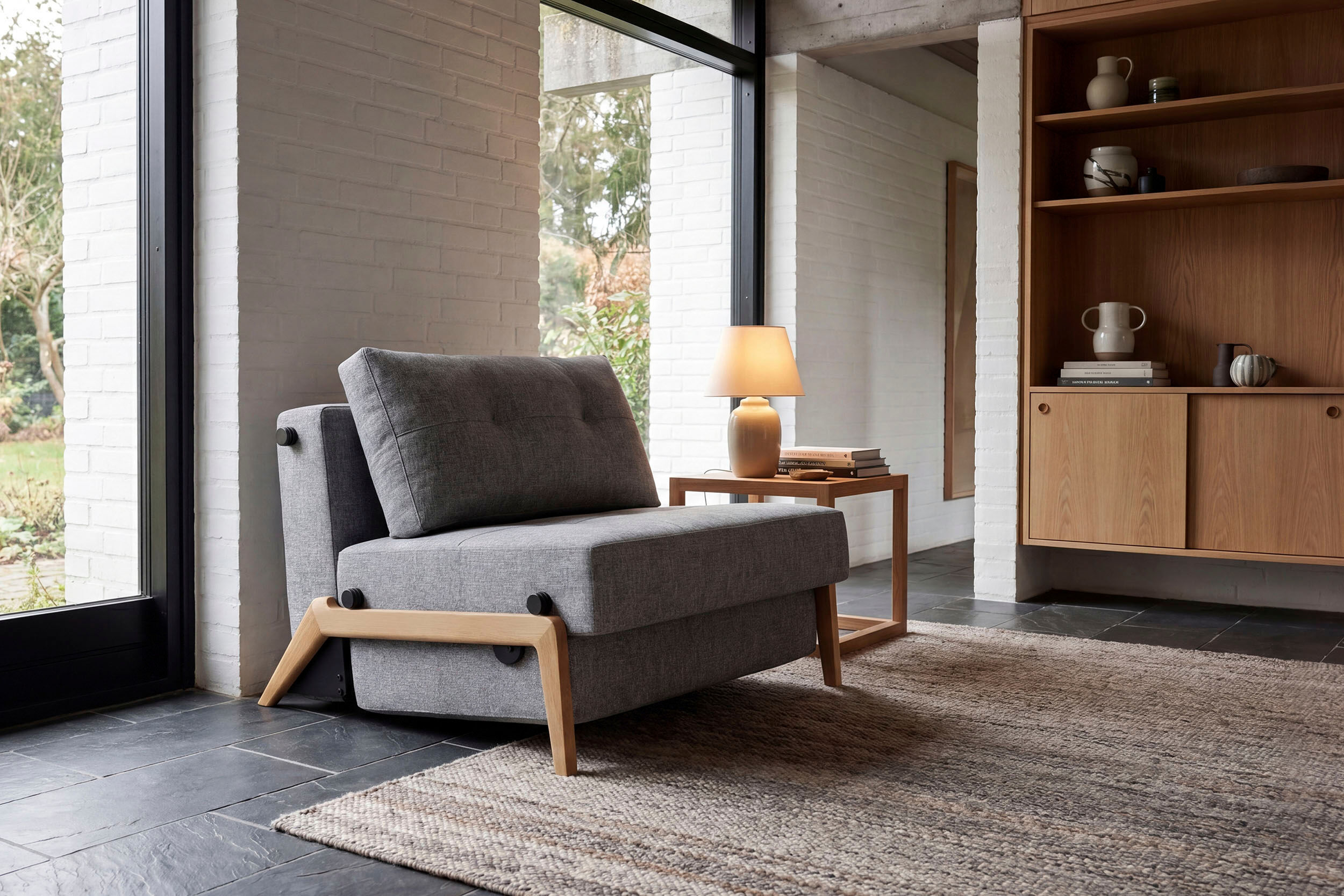 Sessel INNOVATION LIVING ™ "CUBED Schlafsessel, Füße Eiche, Breite 98cm, hoher Sitzkomfort", grau (granit), B:98cm H:79cm T:98cm, Sessel, Sessel