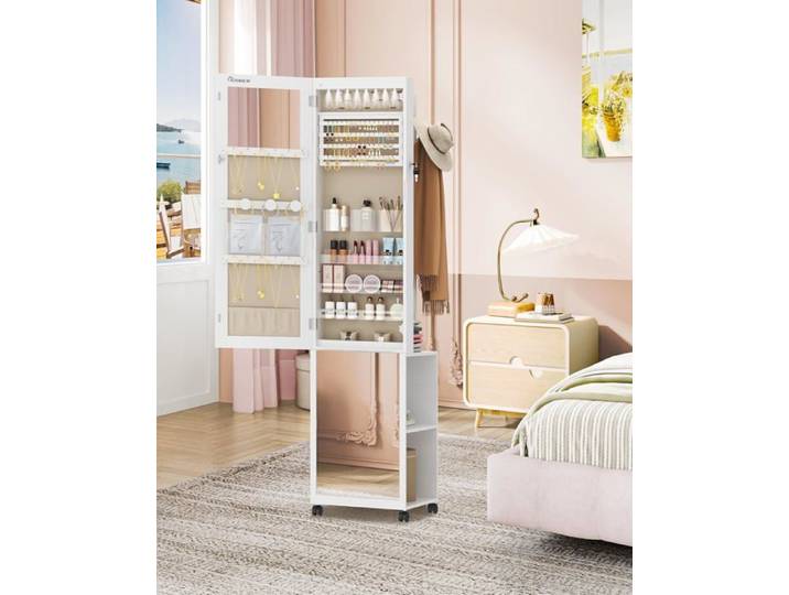 Armoire à bijoux 8 LEDs 175cm organisateur de bijoux sur pied miroir verrouillable sur toute la longueur