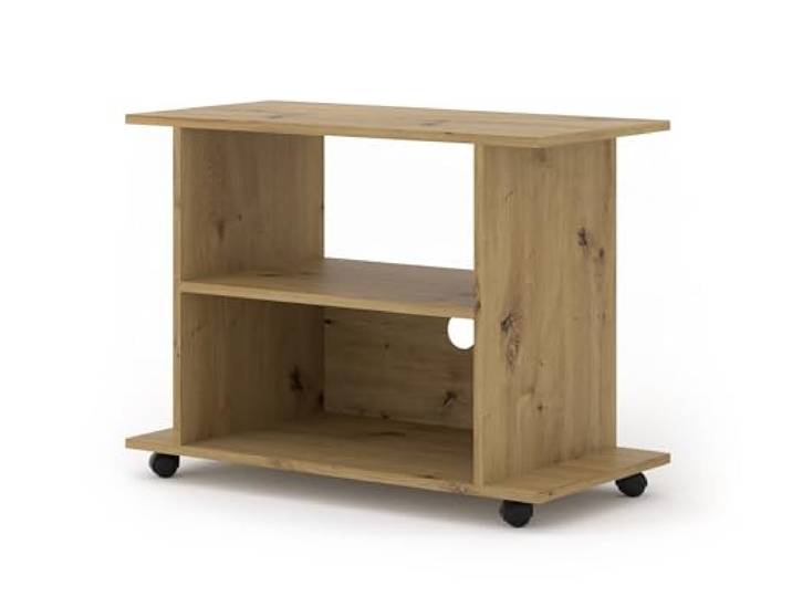 BIM Furniture TV-Ständer Yogi – Fernsehständer auf Rollen 80x60x40 cm, Niedriges Regal mit Ablagen, Moderner Fernsehständer mit Kabelloch – Artisan Eiche