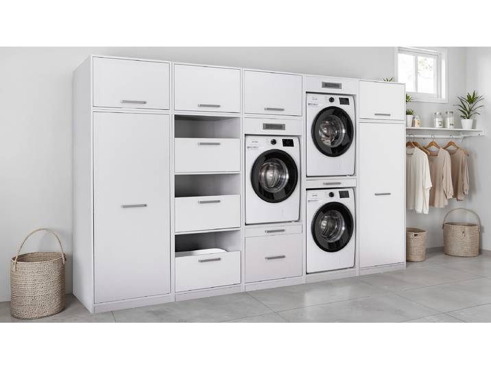 Waschmaschinenschrank Lifestyle 1 Fach 67 x 164 x 68cm Weiß/Weiß