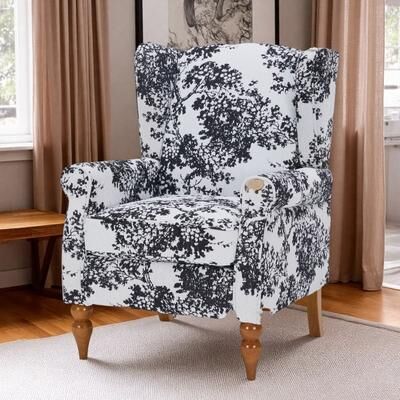 "27.56"" Polyester Wingback Reading Chair with Coffee Table and High-Back Design and Rubberwood Frame"