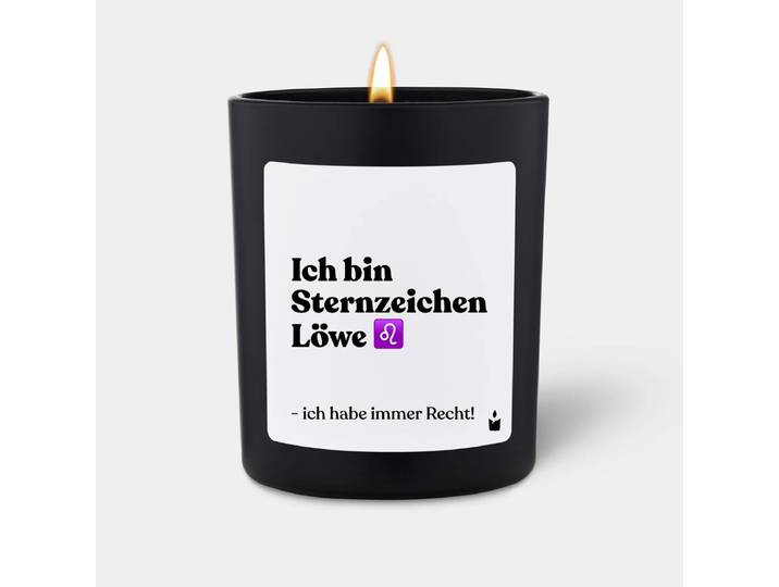 Duftkerze Schwarz Woody Ich bin Sternzeichen Löwe - ich habe immer Recht!