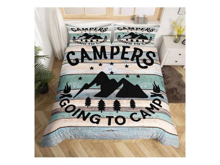 LuxusKollektion Kinderbettwäsche Bettwäsche 135x200 cm Kinder Campen Wohnmobil blaugrün