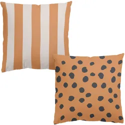 DEKOKISSEN 2er-Set Apricot Punkte und Streifen Duo 40/40 cm