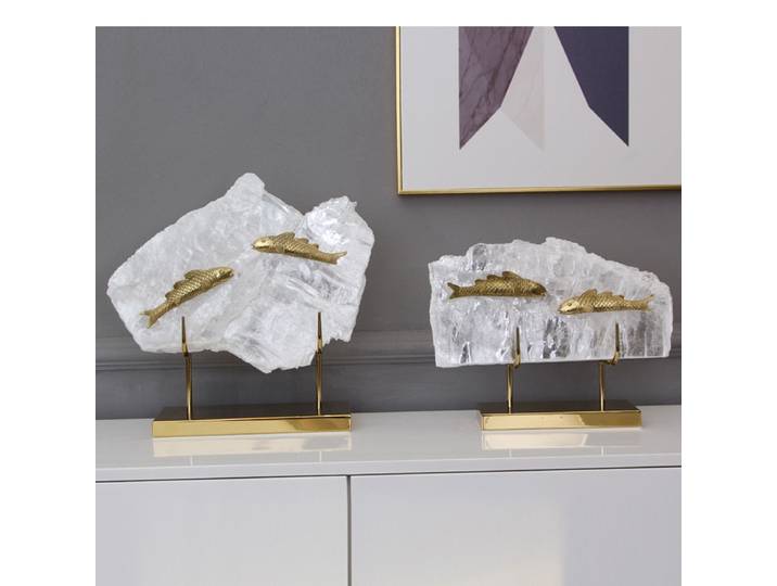 Ornements en laiton de poisson doré en pierre naturelle, figurines de poisson en métal, accessoires de décoration pour la maison