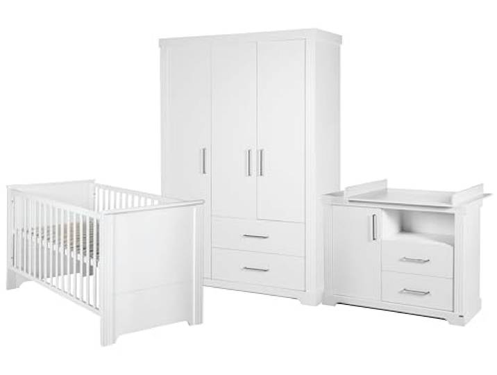 roba Möbelset 'Maxi‘, inkl. Kombi-Bett 70 x 140 cm, Wickelkommode und 3-türigem Kleiderschrank, weiß, Mittel