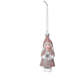 Christbaumschmuck Mädchen mit Kranz Kunststoff 13cm altrosa