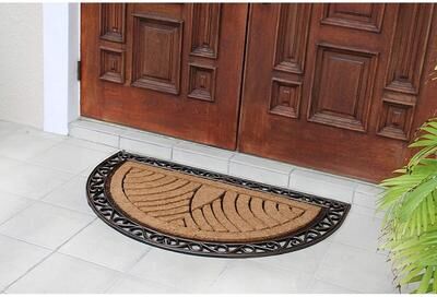 "A1 Home Collections Rubber and Coir Half Round Striped Double Door Doormat 30""X48"""