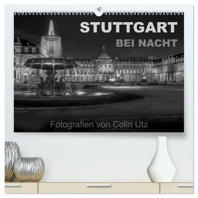 Stuttgart bei Nacht (hochwertiger Premium Wandkalender 2027 DIN A2 quer), Kunstdruck in Hochglanz
