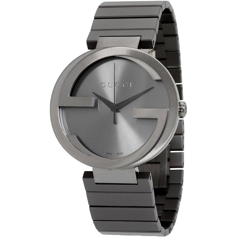 Gucci YA133210 In elkaar grijpende grijze wijzerplaat herenhorloge