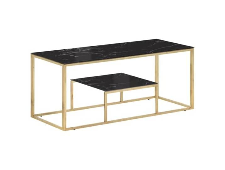 HEFZGDB Couchtisch Golden Edelstahl und Hartglas mit Stabiler Glasplatte und schmutzabweisender Oberfläche für Wohnzimmer